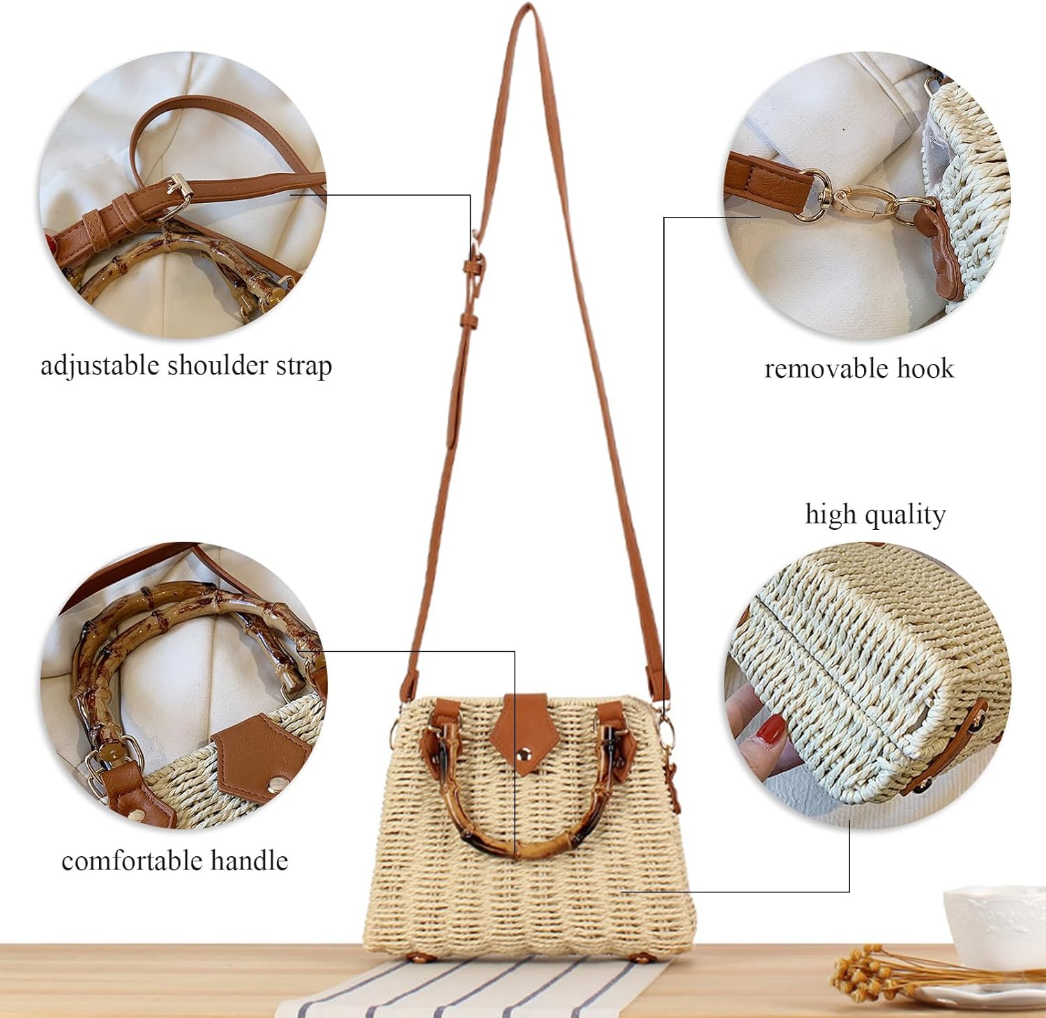 Straw Purses for Women Trendy Summer Woven Tote Bag Straw Basket Crossbody Wicker Purses and Handbags with Bamboo Handle | Trendy, Summer, Woven, Straw Basket, with Bamboo Handle