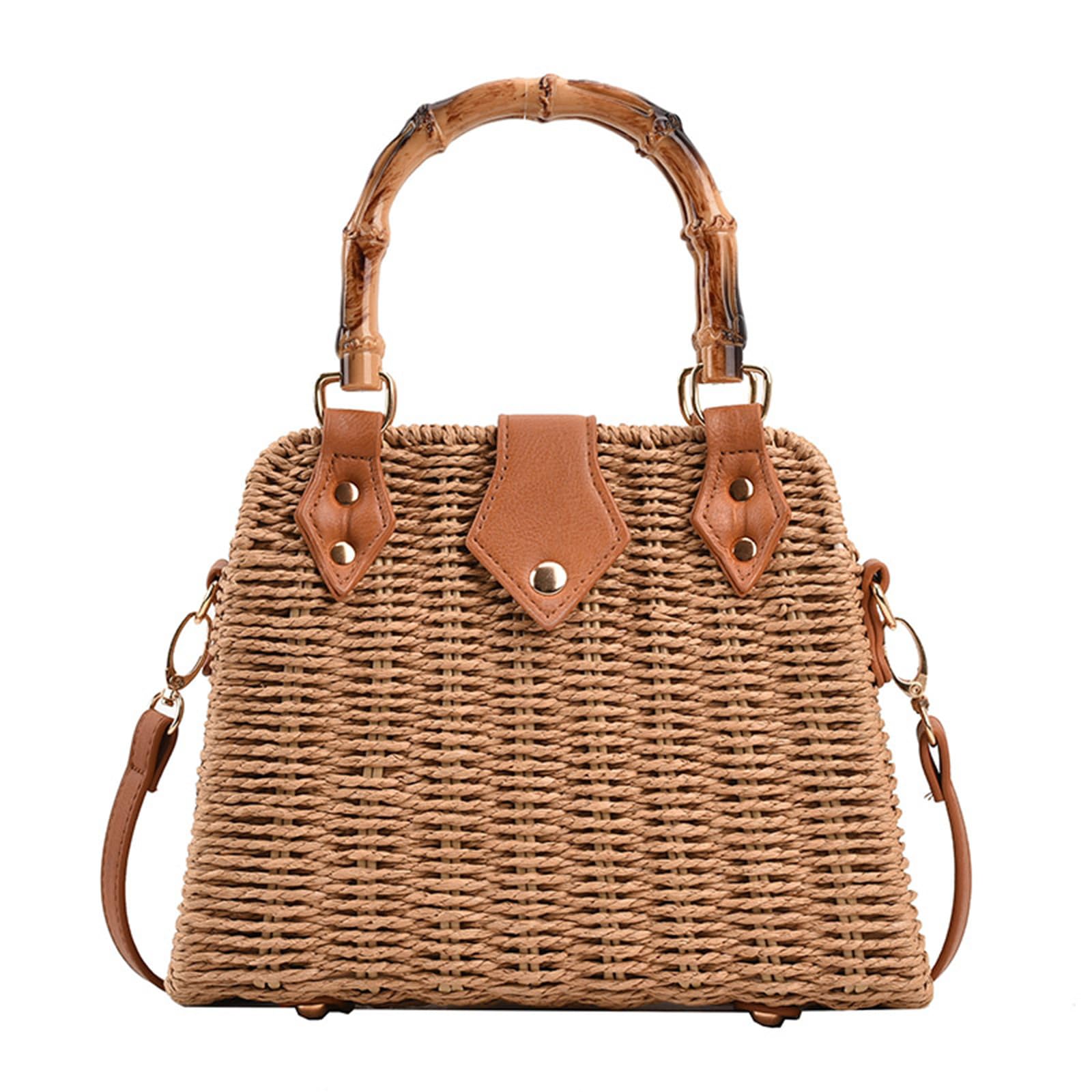 Straw Purses for Women Trendy Summer Woven Tote Bag Straw Basket Crossbody Wicker Purses and Handbags with Bamboo Handle | Trendy, Summer, Woven, Straw Basket, with Bamboo Handle