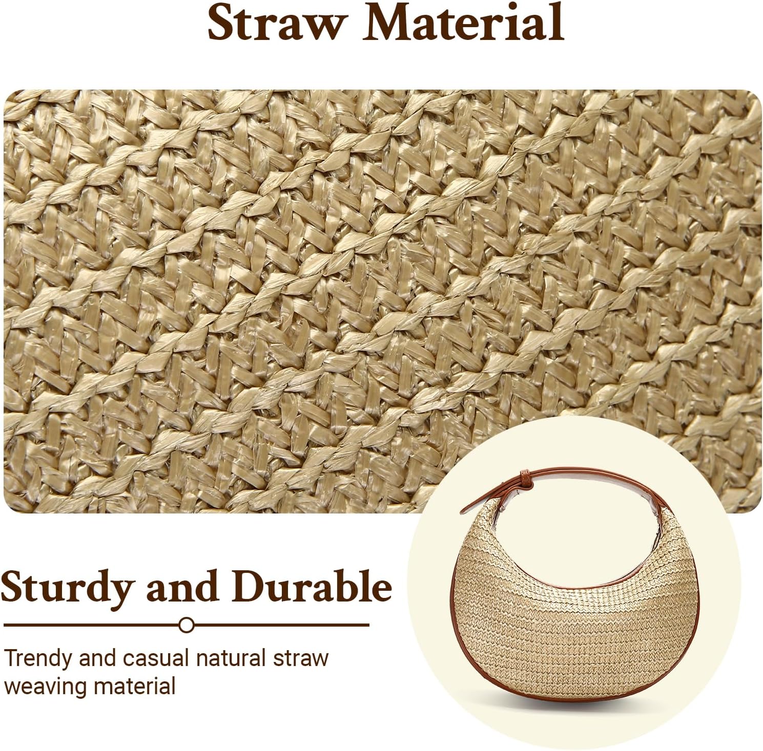 Herald Straw Crossbody Bag for Women Beach Woven Hobo Handbag Summer Chic Crescent Shoulder Purses with Adjustable Strap