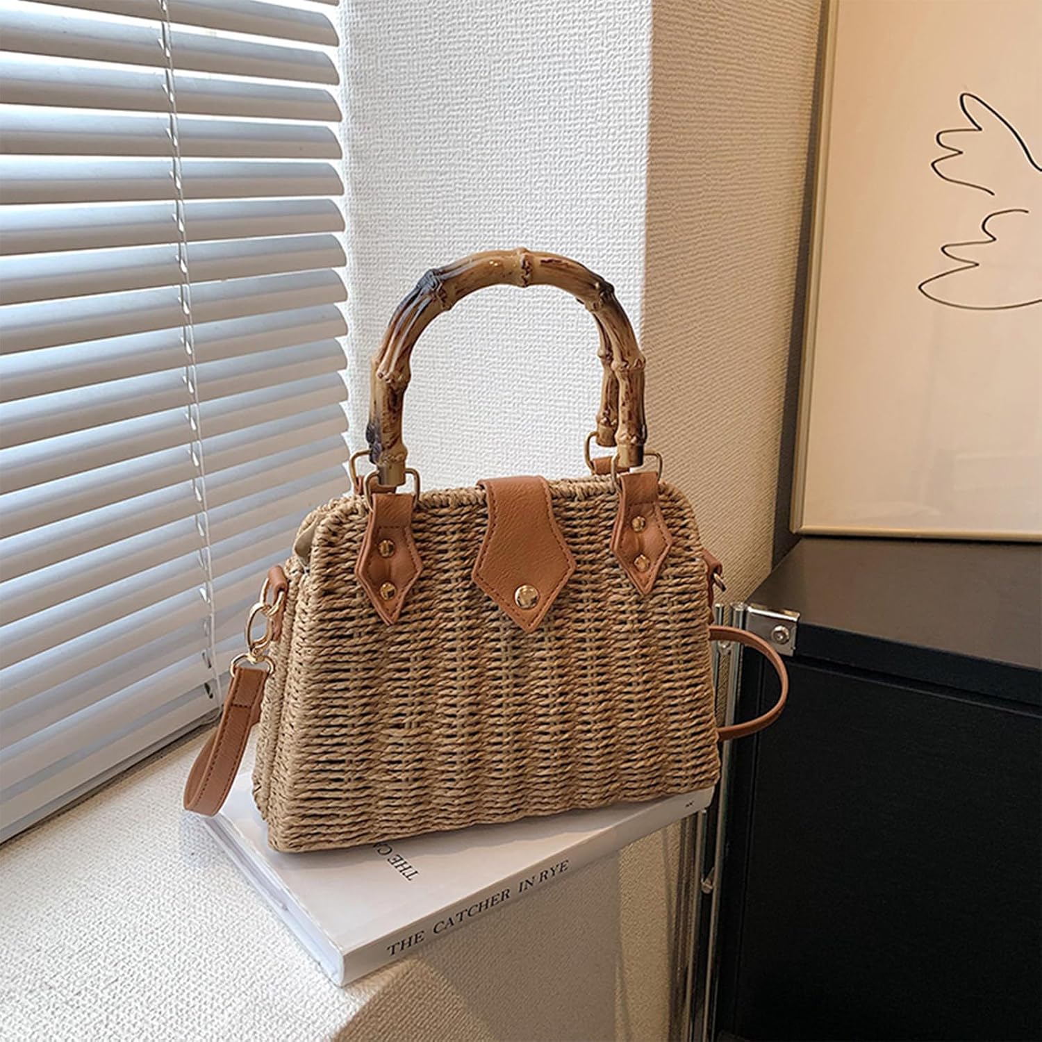 Straw Purses for Women Trendy Summer Woven Tote Bag Straw Basket Crossbody Wicker Purses and Handbags with Bamboo Handle | Trendy, Summer, Woven, Straw Basket, with Bamboo Handle