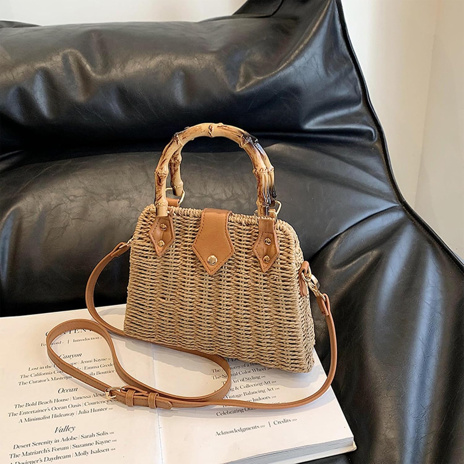 Straw Purses for Women Trendy Summer Woven Tote Bag Straw Basket Crossbody Wicker Purses and Handbags with Bamboo Handle | Trendy, Summer, Woven, Straw Basket, with Bamboo Handle