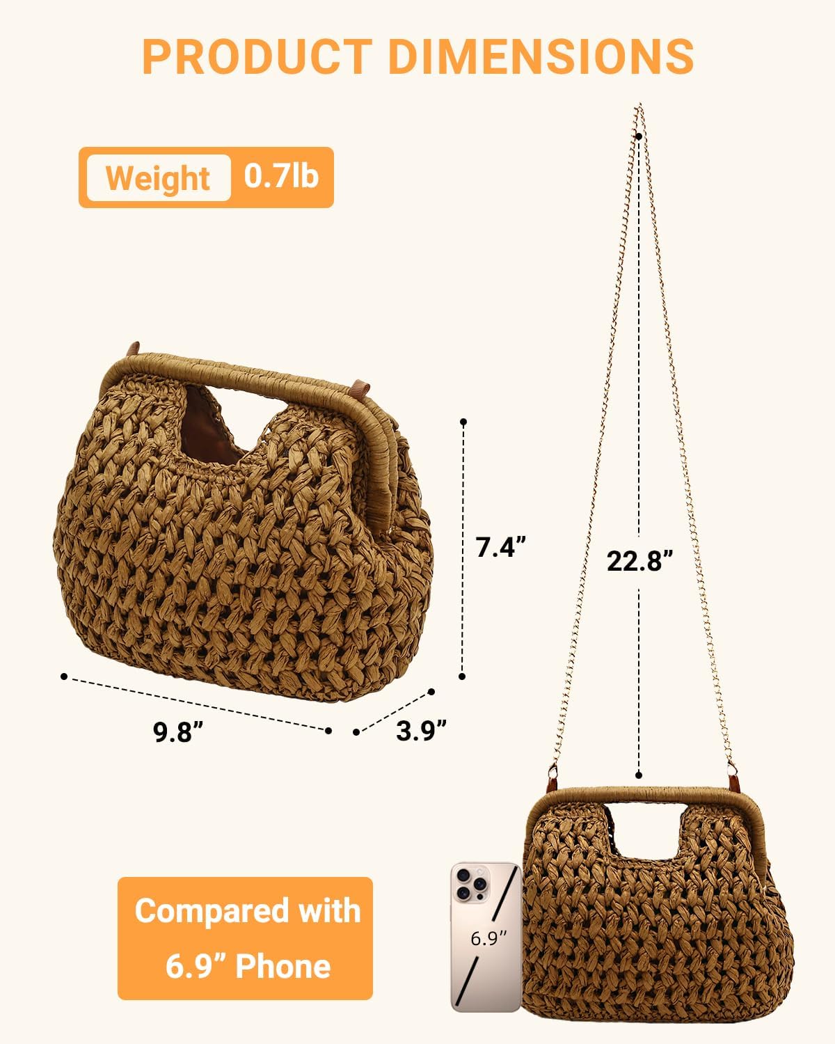 Herald Straw Woven Clutch Purse for Women, Beach Cloud Dumpling Pouch Evening Shoulder Crossbody Bag with Gold Chain