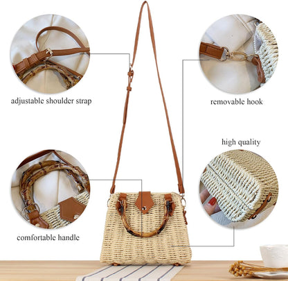 Straw Purses for Women Trendy Summer Woven Tote Bag Straw Basket Crossbody Wicker Purses and Handbags with Bamboo Handle | Trendy, Summer, Woven, Straw Basket, with Bamboo Handle
