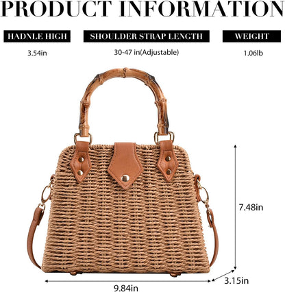 Straw Purses for Women Trendy Summer Woven Tote Bag Straw Basket Crossbody Wicker Purses and Handbags with Bamboo Handle | Trendy, Summer, Woven, Straw Basket, with Bamboo Handle