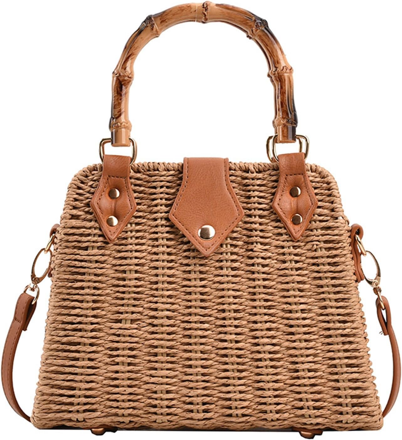 Straw Purses for Women Trendy Summer Woven Tote Bag Straw Basket Crossbody Wicker Purses and Handbags with Bamboo Handle | Trendy, Summer, Woven, Straw Basket, with Bamboo Handle