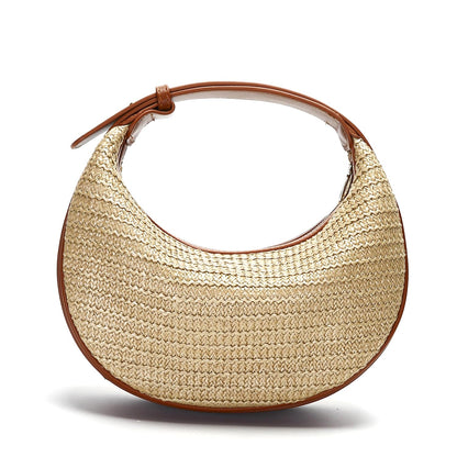 Herald Straw Crossbody Bag for Women Beach Woven Hobo Handbag Summer Chic Crescent Shoulder Purses with Adjustable Strap