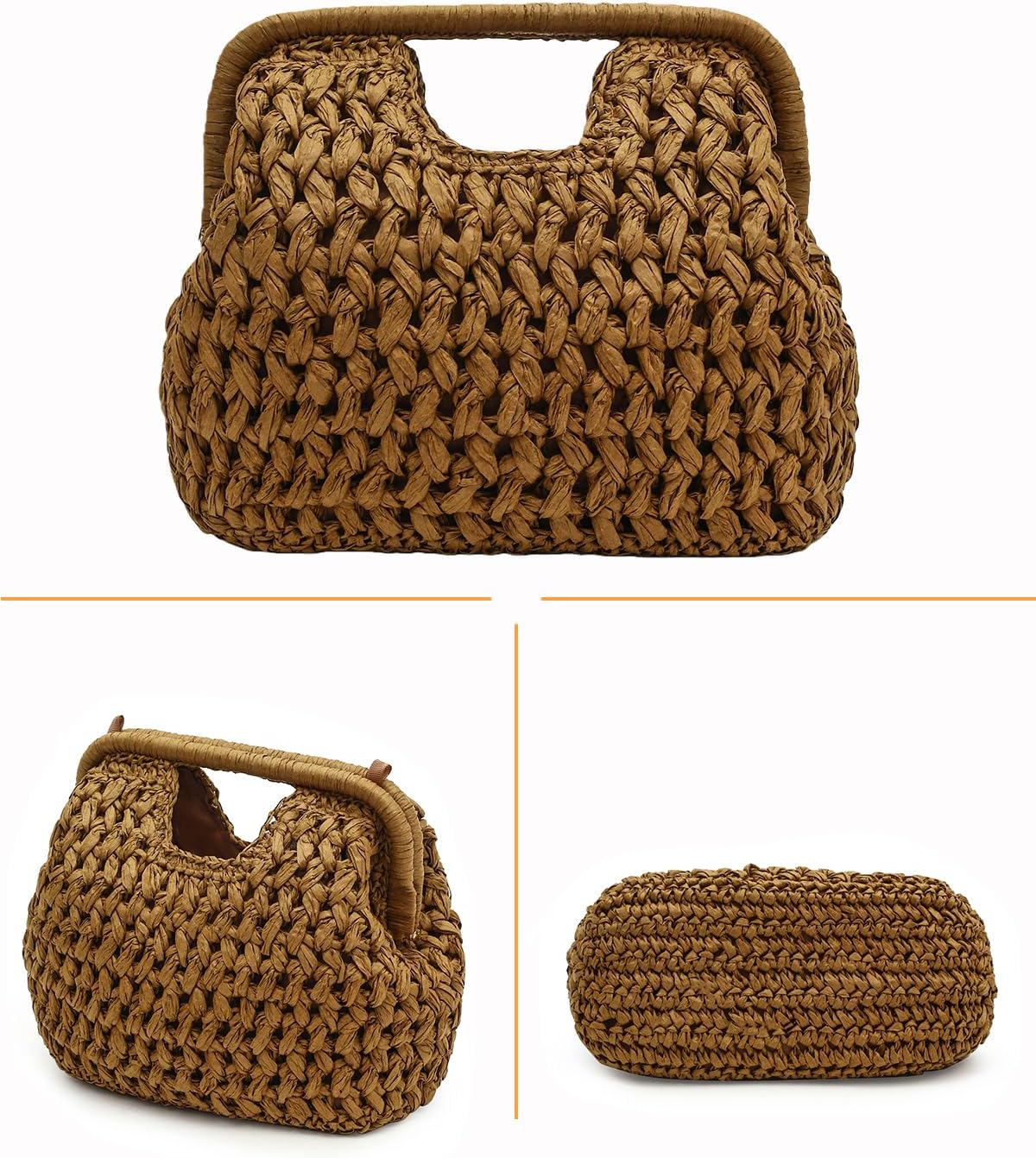 Herald Straw Woven Clutch Purse for Women, Beach Cloud Dumpling Pouch Evening Shoulder Crossbody Bag with Gold Chain