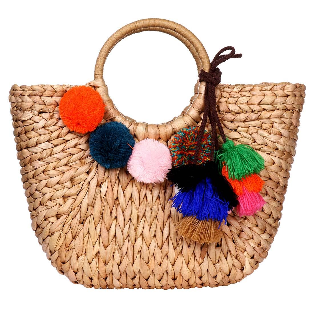 Summer Rattan Bag for Women Straw Hand-woven Top-handle Handbag Beach Sea Straw Rattan Tote Clutch Bags
