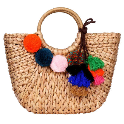 Summer Rattan Bag for Women Straw Hand-woven Top-handle Handbag Beach Sea Straw Rattan Tote Clutch Bags
