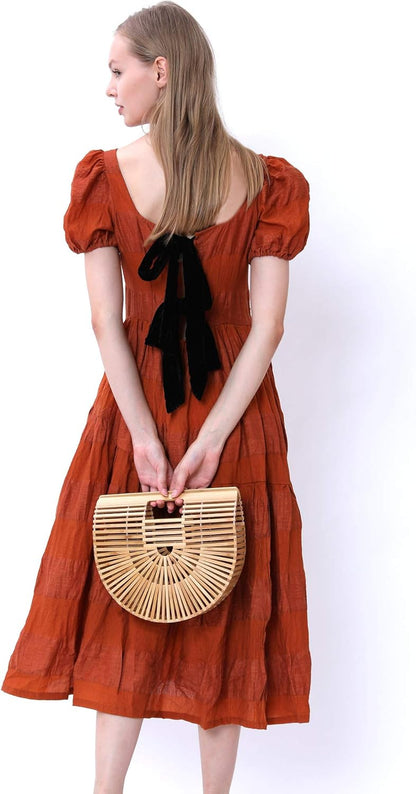 Miuco Womens Bamboo Handbag Handmade Large Tote Bag Straw Beach Bags Beach Purse Size
