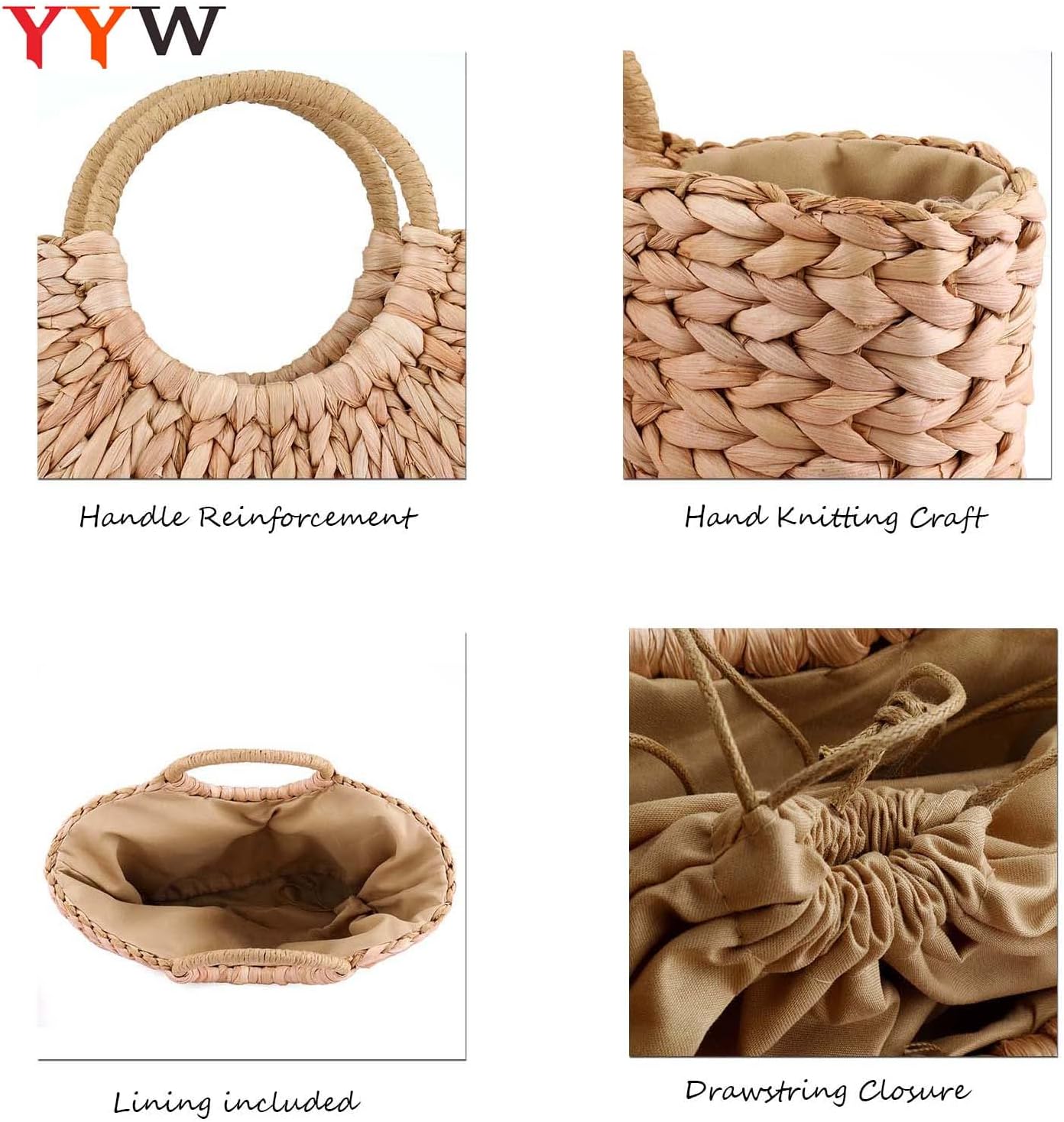 Summer Rattan Bag for Women Straw Hand-woven Top-handle Handbag Beach Sea Straw Rattan Tote Clutch Bags
