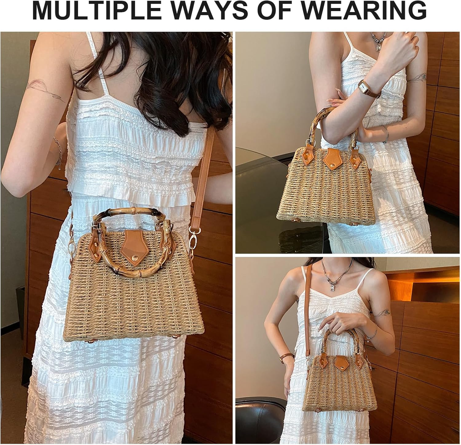 Straw Purses for Women Trendy Summer Woven Tote Bag Straw Basket Crossbody Wicker Purses and Handbags with Bamboo Handle | Trendy, Summer, Woven, Straw Basket, with Bamboo Handle