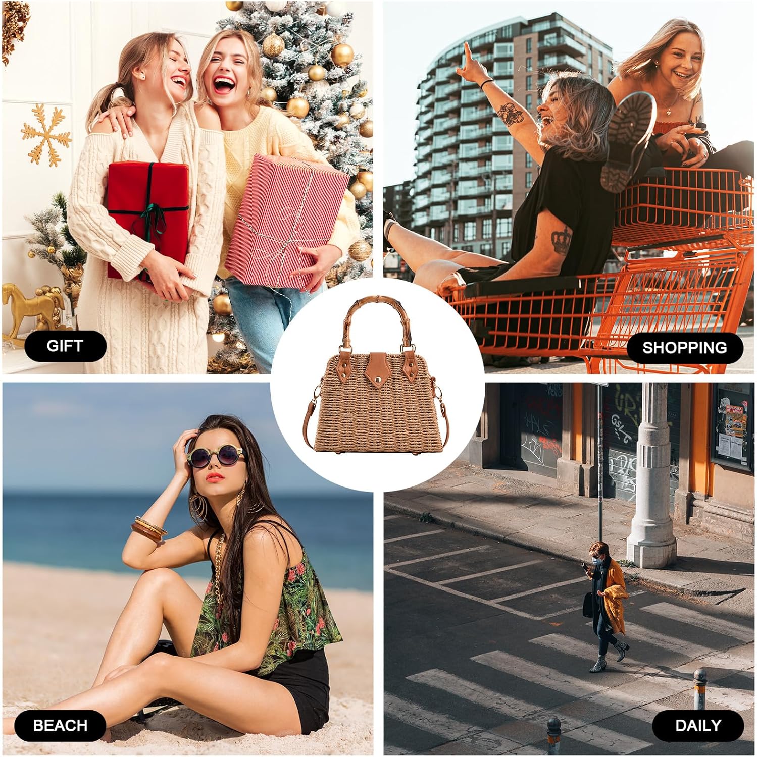 Straw Purses for Women Trendy Summer Woven Tote Bag Straw Basket Crossbody Wicker Purses and Handbags with Bamboo Handle | Trendy, Summer, Woven, Straw Basket, with Bamboo Handle